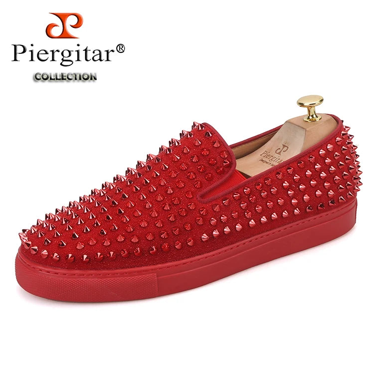 Mocassins Cuir Suède Spikes Homme Noir & Rouge – Tailles US 4-13 – CLEVI Paris