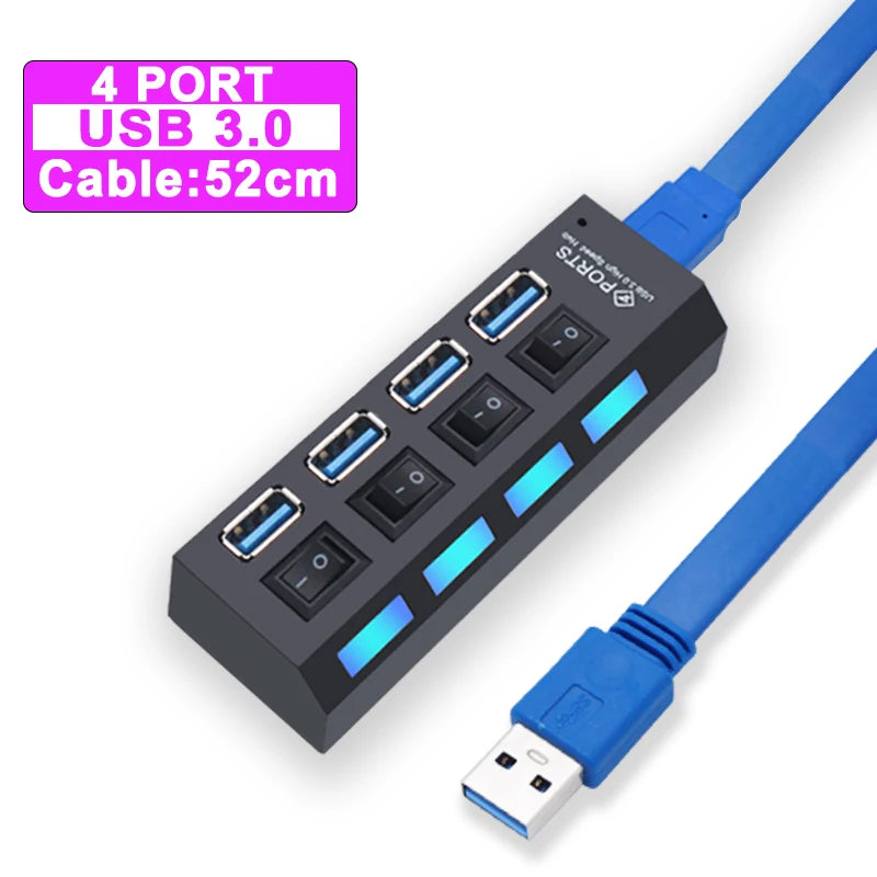 Hub USB 2.0 3.0 avec Interrupteurs 4 ou 7 Ports Prise EU US PC Mac – CLEVI Paris