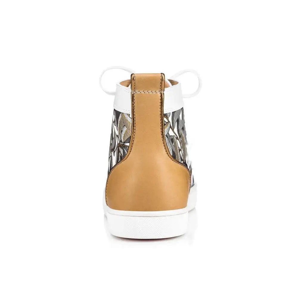 Sneakers Montantes Homme Cuir Imprimé Feuilles Rivets Street Style – Pointures 37-47 – CLEVI Paris