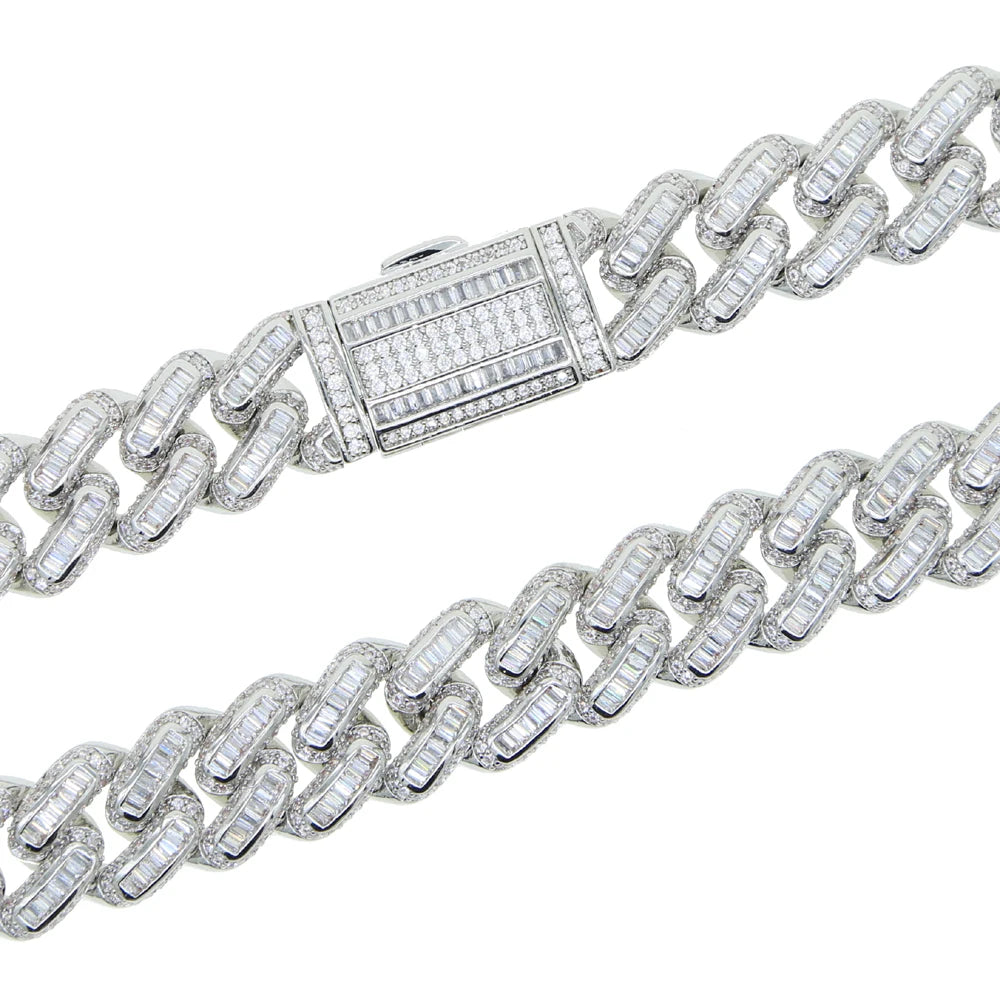 Collier Cuban Link 14mm Iced Out Zircone 5A – Hip Hop Mixte Or & Platine