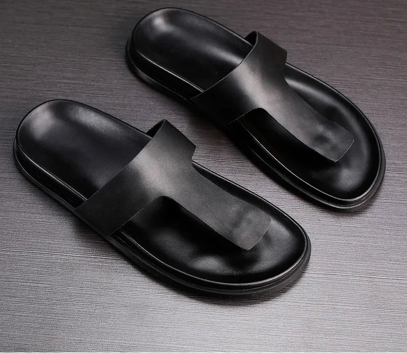 Tongs Homme Cuir de Vache Véritable Style Gothique Casual – CLEVI Paris