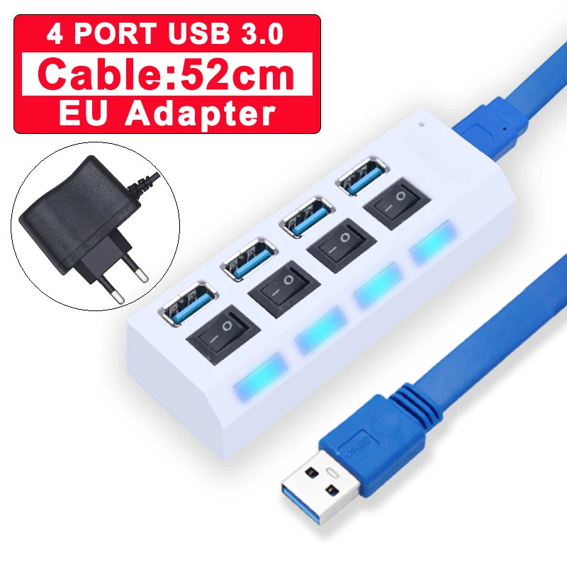 Hub USB 2.0 3.0 avec Interrupteurs 4 ou 7 Ports Prise EU US PC Mac – CLEVI Paris