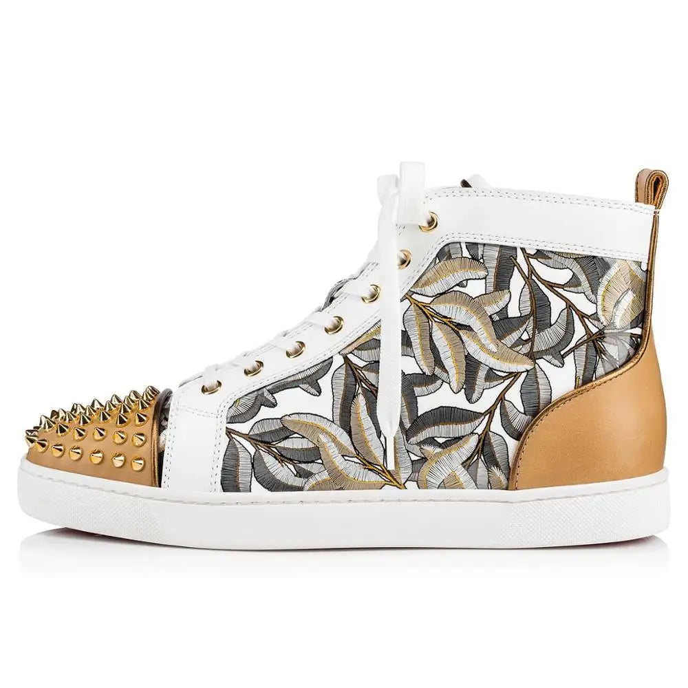 Sneakers Montantes Homme Cuir Imprimé Feuilles Rivets Street Style – Pointures 37-47 – CLEVI Paris