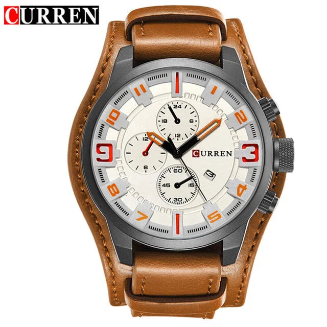 CURREN Montre Quartz Homme Style Chronographe Cuir Date Jour 45mm Mouvement Japonais – CLEVI Paris