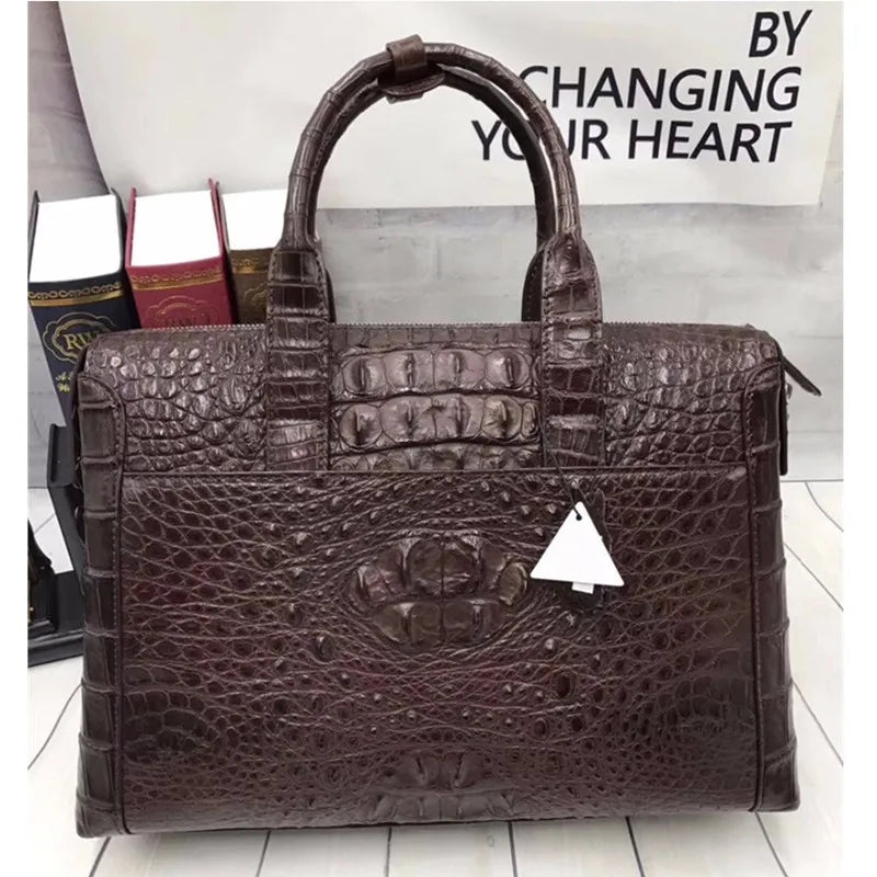 Mallette Cuir Crocodile Homme Laptop 14" Noir Marron – CLEVI Paris
