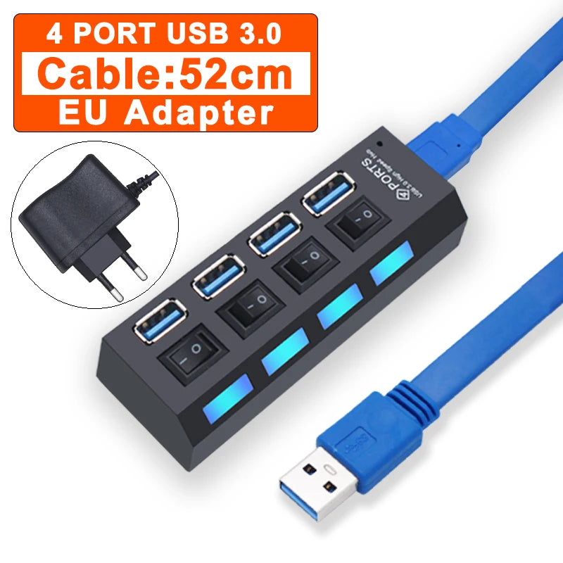 Hub USB 2.0 3.0 avec Interrupteurs 4 ou 7 Ports Prise EU US PC Mac – CLEVI Paris