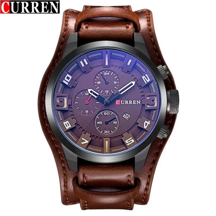 CURREN Montre Quartz Homme Style Chronographe Cuir Date Jour 45mm Mouvement Japonais – CLEVI Paris