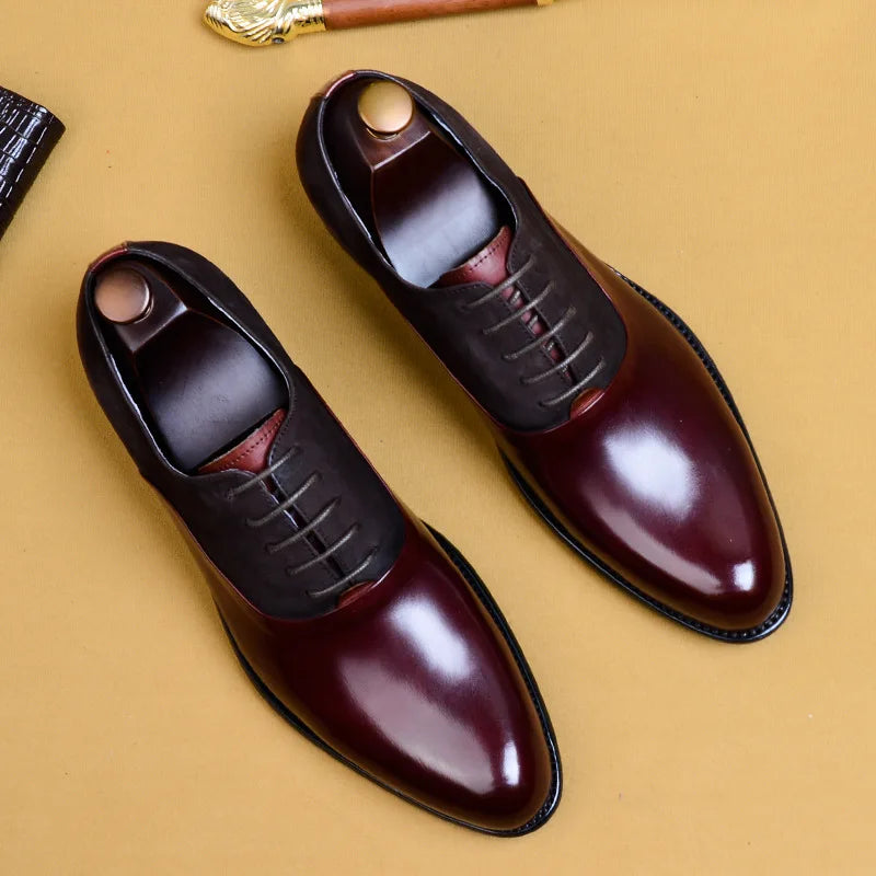 Oxford Brogue Cuir Vache Fait Main Homme | Bordeaux Noir EU 38-46