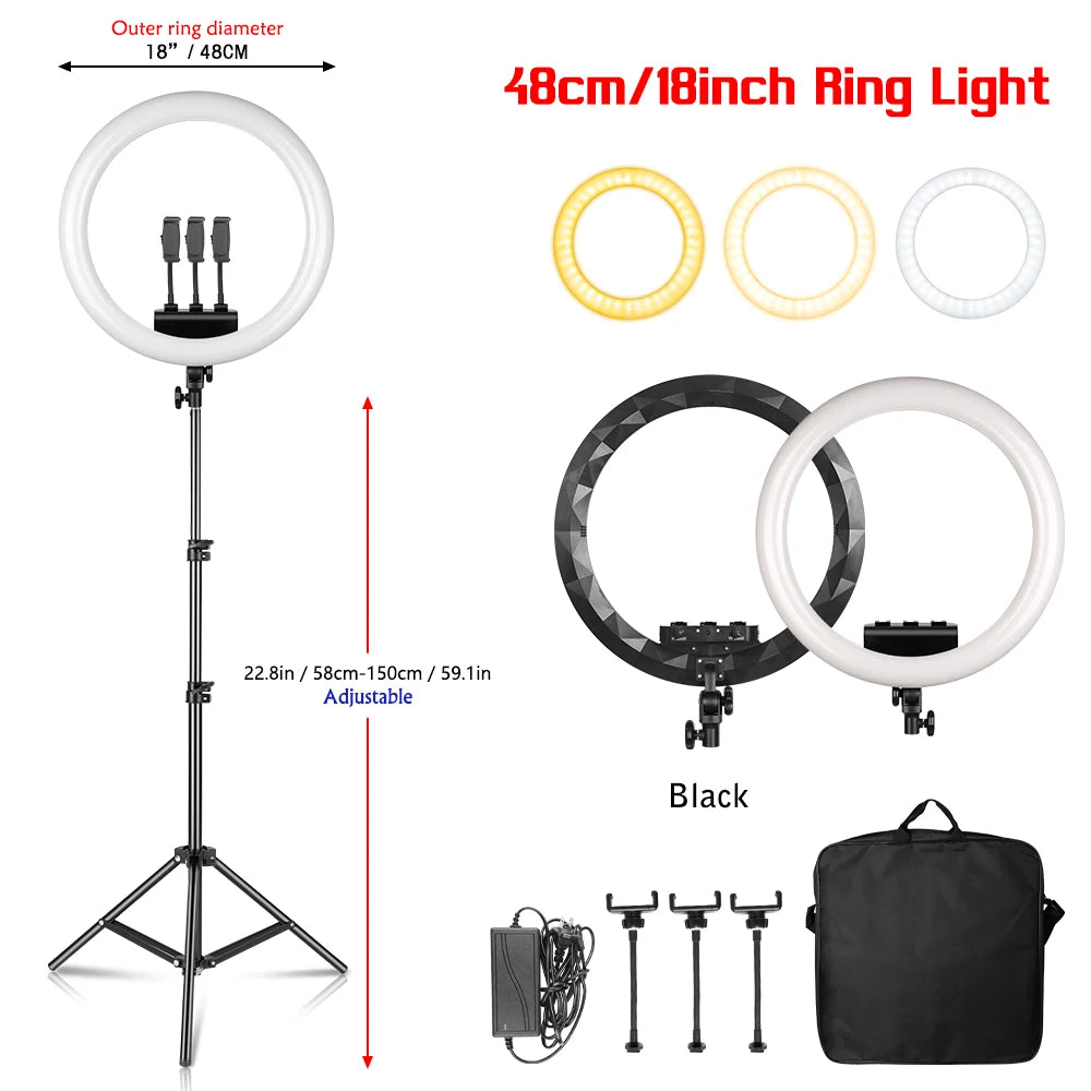 Anneau lumineux LED SH 45 cm, supports au choix – CLEVI Paris