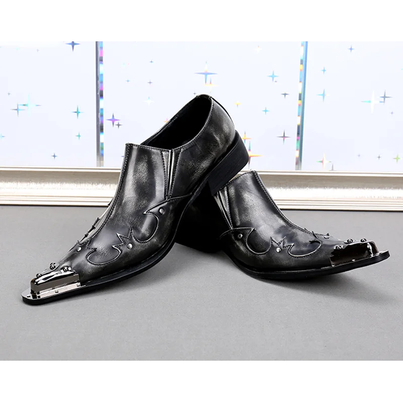 Chaussure Homme Cuir Véritable Bout Métal Slip-On Bout Pointu | Mariage & Bureau EU 36-49