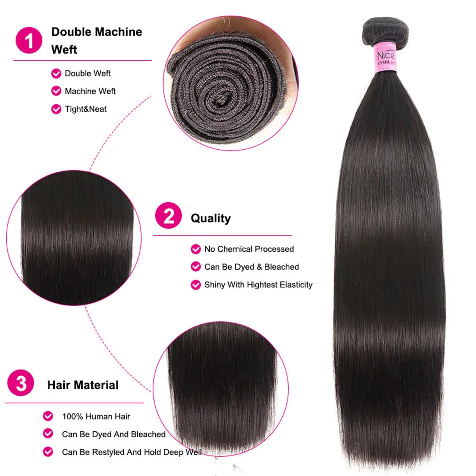 Bundles Straight Cheveux Humains Péruviens Virgin & Remy Hair Couleur Naturelle 14-26 Pouces – CLEVI Paris