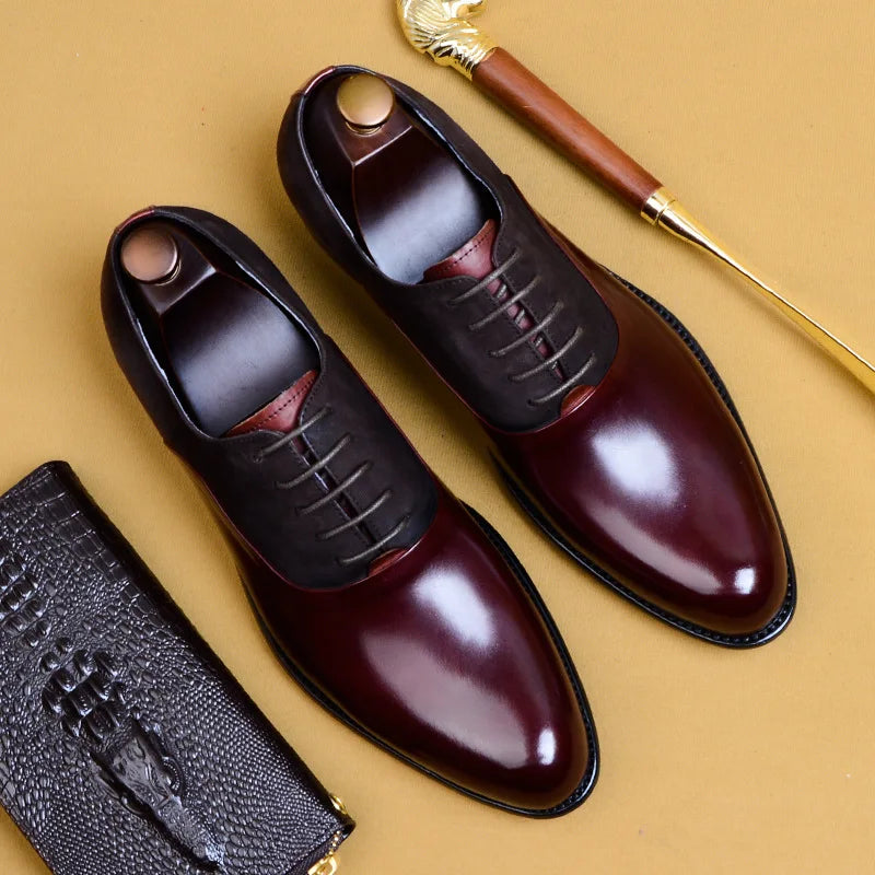 Oxford Brogue Cuir Vache Fait Main Homme | Bordeaux Noir EU 38-46