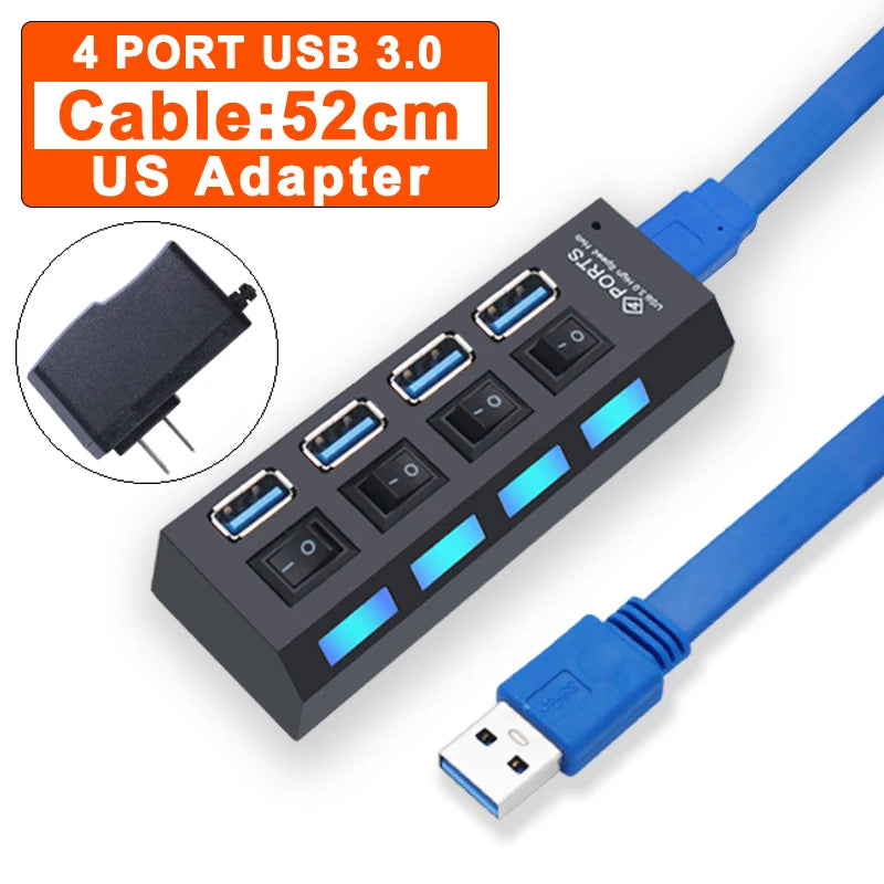 Hub USB 2.0 3.0 avec Interrupteurs 4 ou 7 Ports Prise EU US PC Mac – CLEVI Paris
