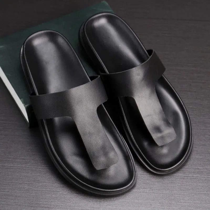 Tongs Homme Cuir de Vache Véritable Style Gothique Casual – CLEVI Paris