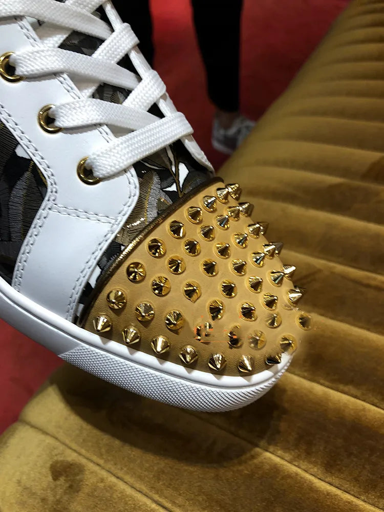 Sneakers Montantes Homme Cuir Imprimé Feuilles Rivets Street Style – Pointures 37-47 – CLEVI Paris