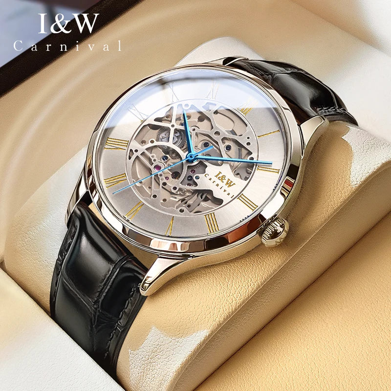 Montre CARNIVAL 8522 – Automatique Squelette, Verre Saphir, Acier Inoxydable, Chiffres Romains, Étanche 3 ATM – CLEVI Paris