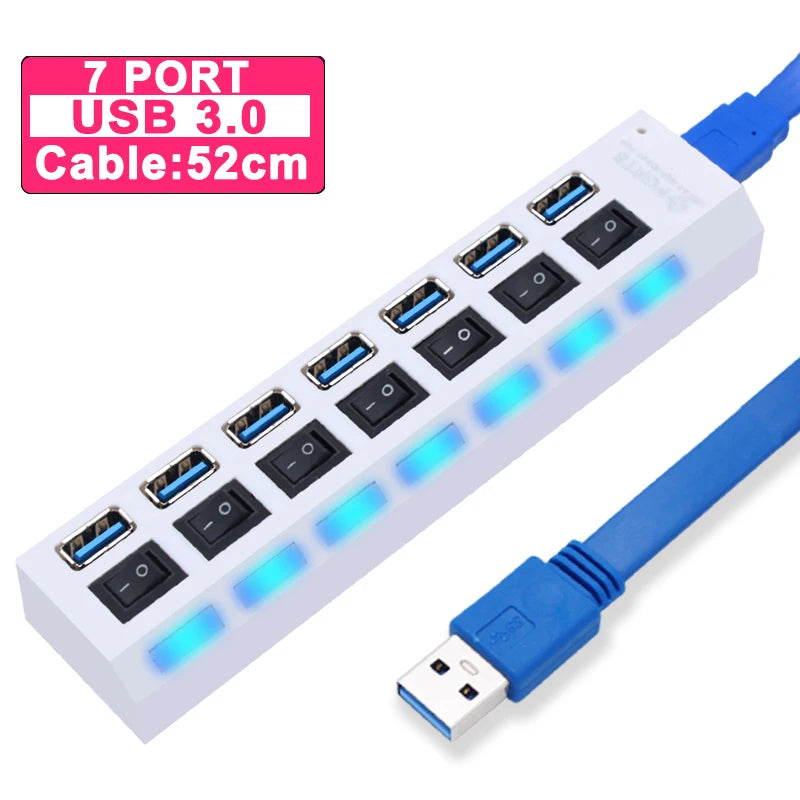 Hub USB 2.0 3.0 avec Interrupteurs 4 ou 7 Ports Prise EU US PC Mac – CLEVI Paris