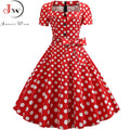 Robe Femme Col Carré Vintage Élégante Manches Courtes Midi À Pois – CLEVI Paris
