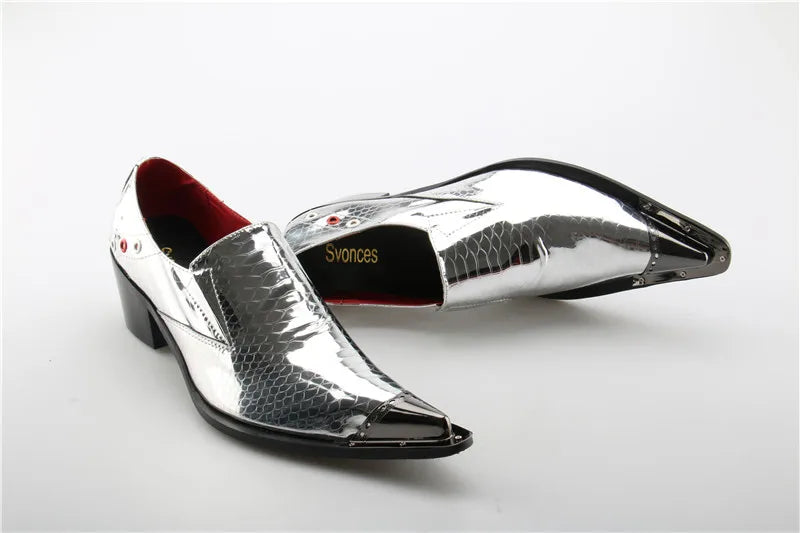 Chaussures Homme Luxe Serpentine Argentées – Cuir, Bout Pointu – CLEVI Paris
