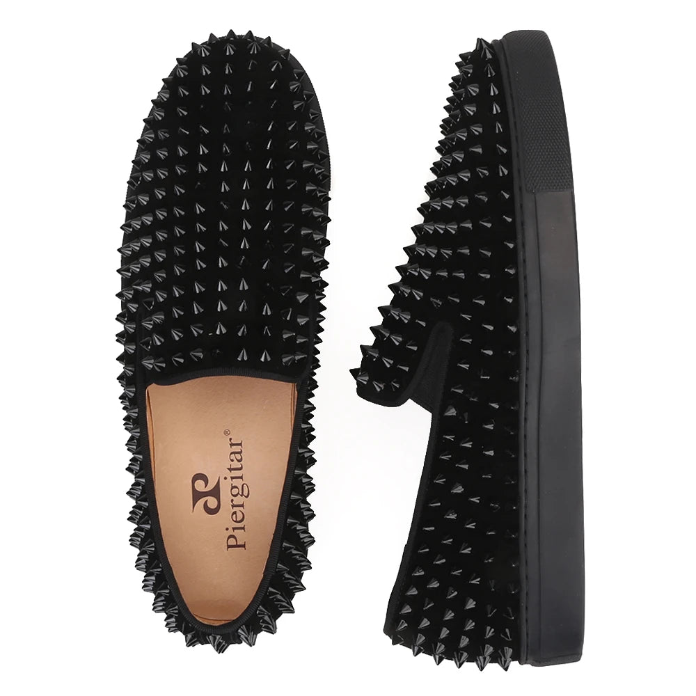 Mocassins Cuir Suède Spikes Homme Noir & Rouge – Tailles US 4-13 – CLEVI Paris