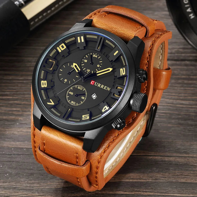 Montre Quartz Homme CURREN 8225 – Bracelet Cuir, Calendrier & Style Sport Casual | 5 Coloris