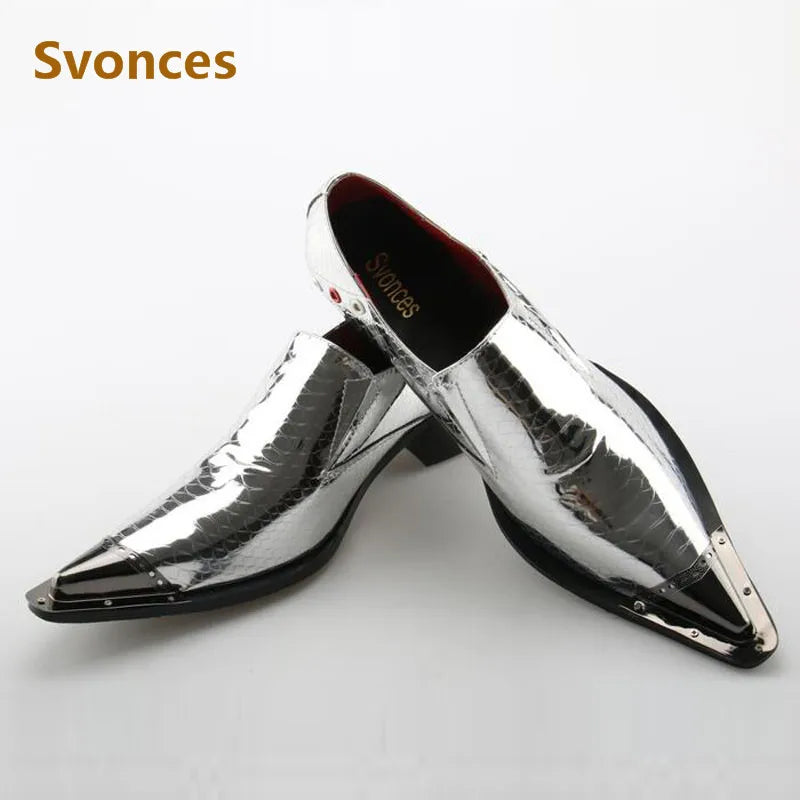 Chaussures Homme Luxe Serpentine Argentées – Cuir, Bout Pointu – CLEVI Paris
