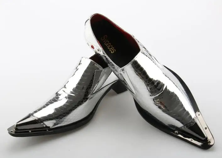 Chaussures Homme Luxe Serpentine Argentées – Cuir, Bout Pointu – CLEVI Paris
