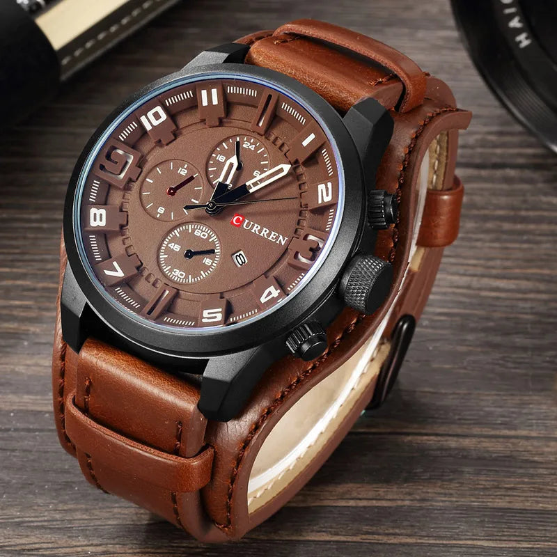 Montre Quartz Homme CURREN 8225 – Bracelet Cuir, Calendrier & Style Sport Casual | 5 Coloris