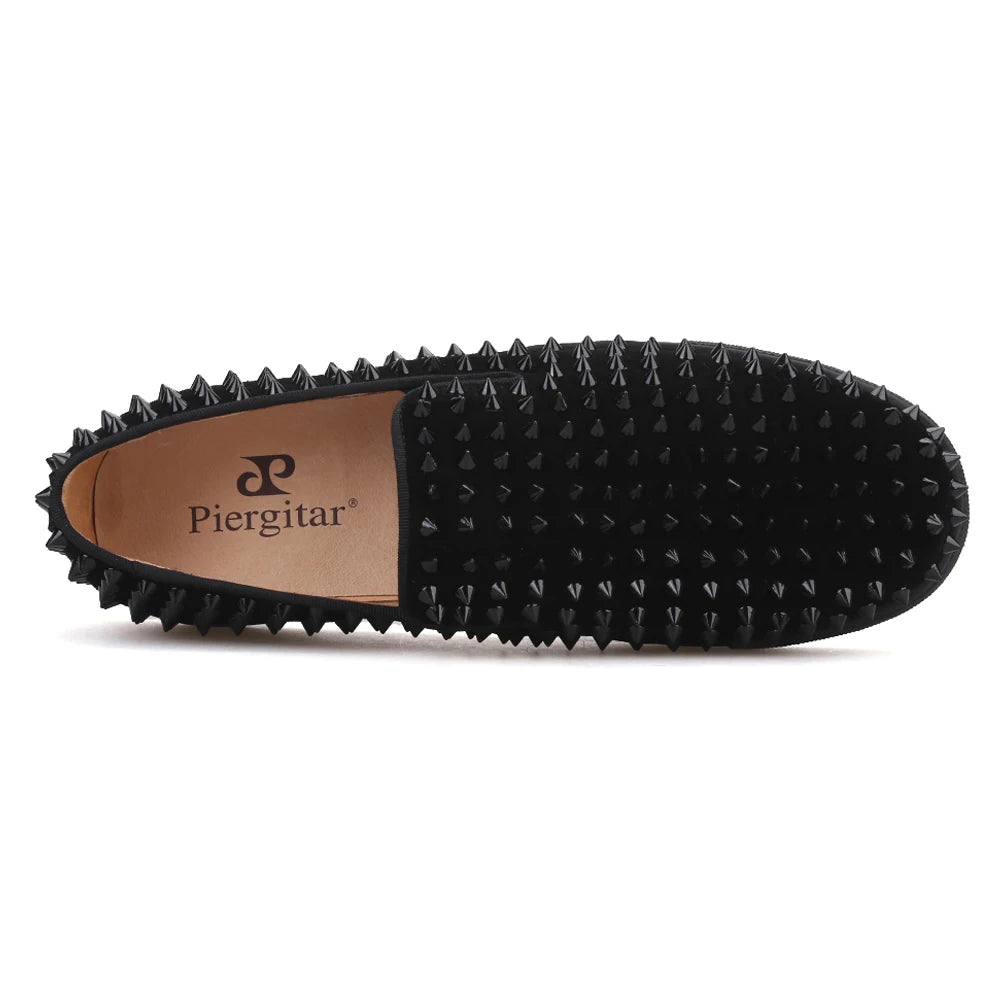 Mocassins Cuir Suède Spikes Homme Noir & Rouge – Tailles US 4-13 – CLEVI Paris