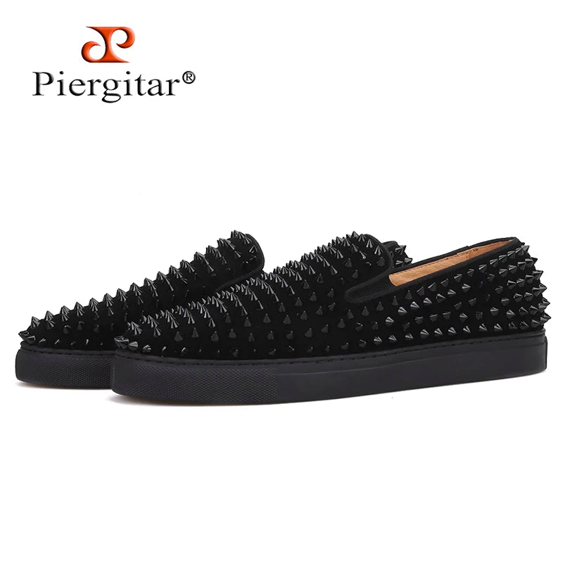 Mocassins Cuir Suède Spikes Homme Noir & Rouge – Tailles US 4-13 – CLEVI Paris