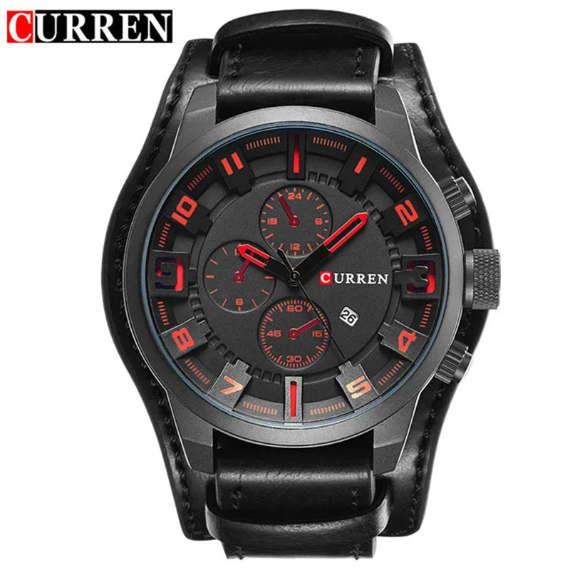 Montre Quartz Homme CURREN 8225 – Bracelet Cuir, Calendrier & Style Sport Casual | 5 Coloris