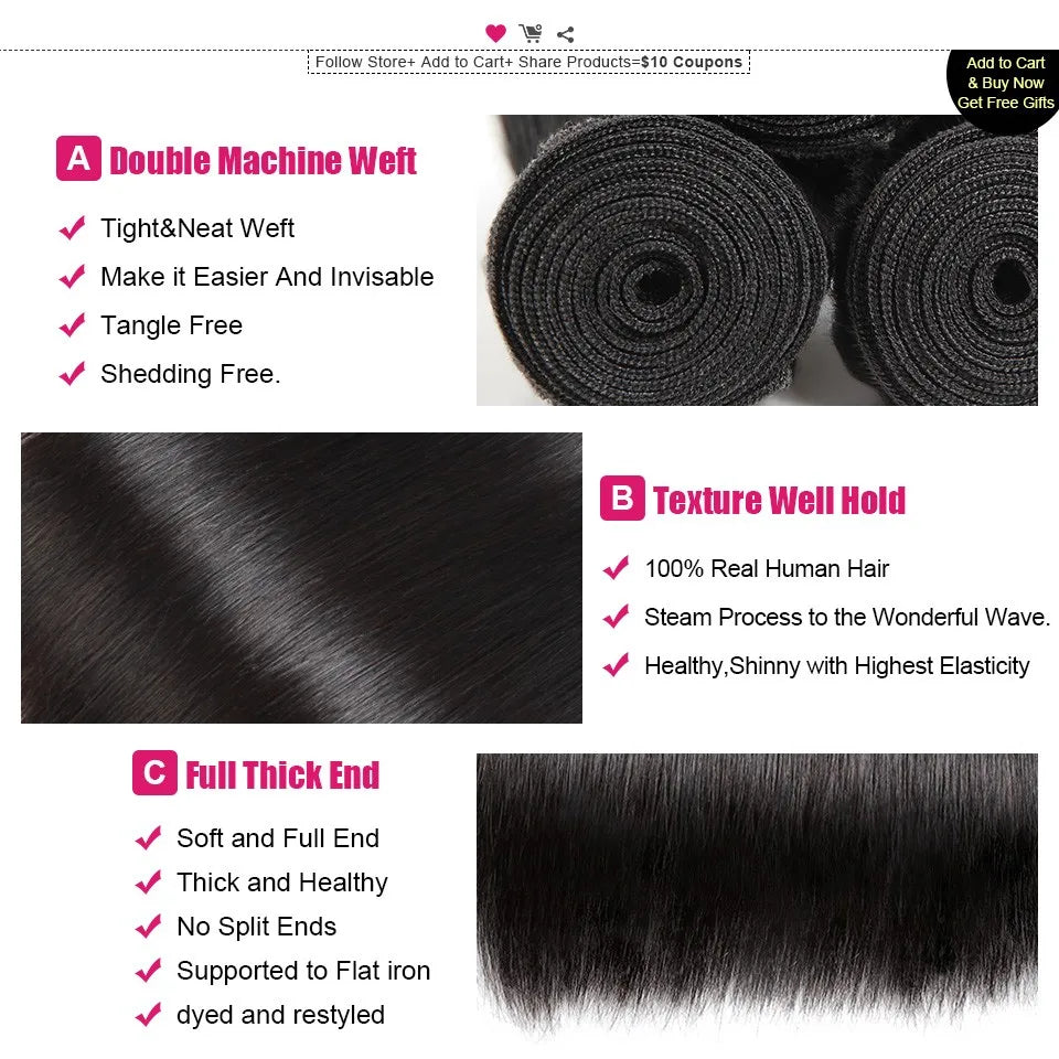 Bundles lisses brésiliens, cheveux humains – CLEVI Paris