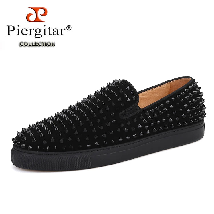 Mocassins Cuir Suède Spikes Homme Noir & Rouge – Tailles US 4-13 – CLEVI Paris