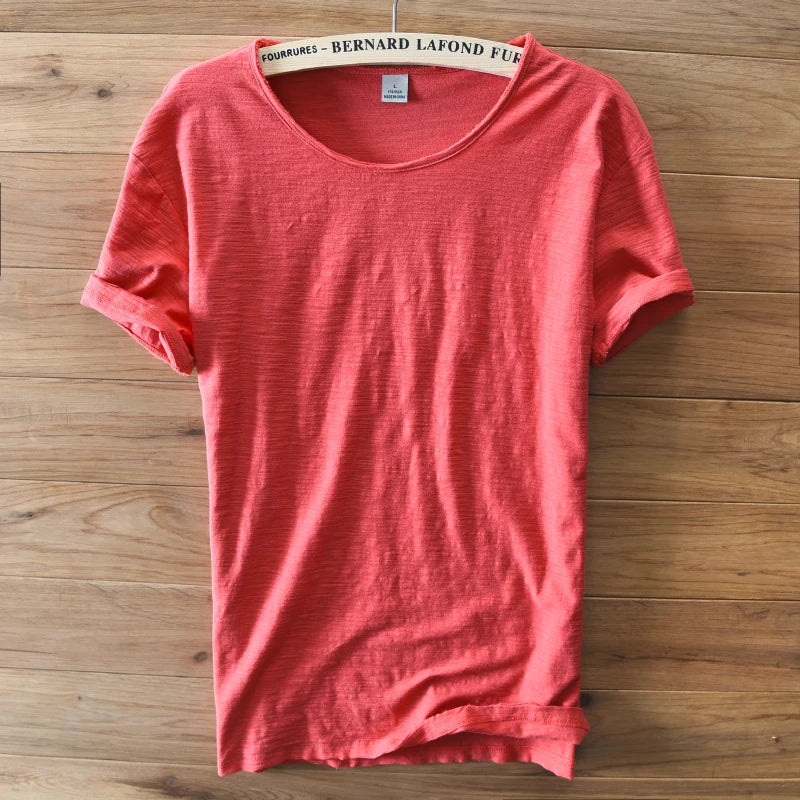 T-Shirt Homme 100% Coton Col Rond Uni Style Italien Casual 11 Coloris Respirant – CLEVI Paris