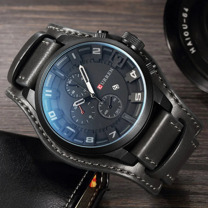 Montre Quartz Homme CURREN 8225 – Bracelet Cuir, Calendrier & Style Sport Casual | 5 Coloris