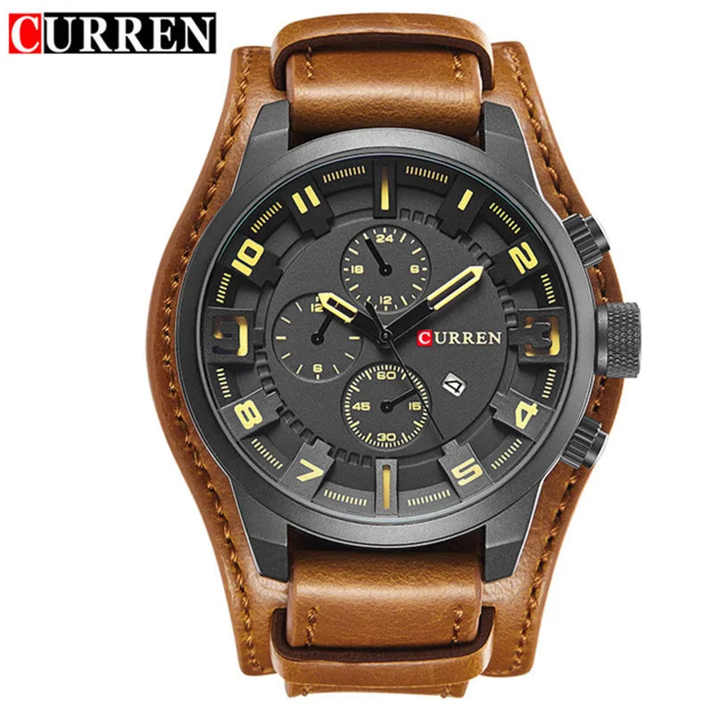 Montre Quartz Homme CURREN 8225 – Bracelet Cuir, Calendrier & Style Sport Casual | 5 Coloris