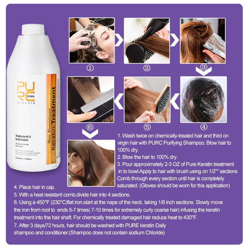 Gamme Kératine Brésilienne PURC 1000ml | Shampoing, Soin & Traitement | Lots 2 ou 3 Pièces – CLEVI Paris