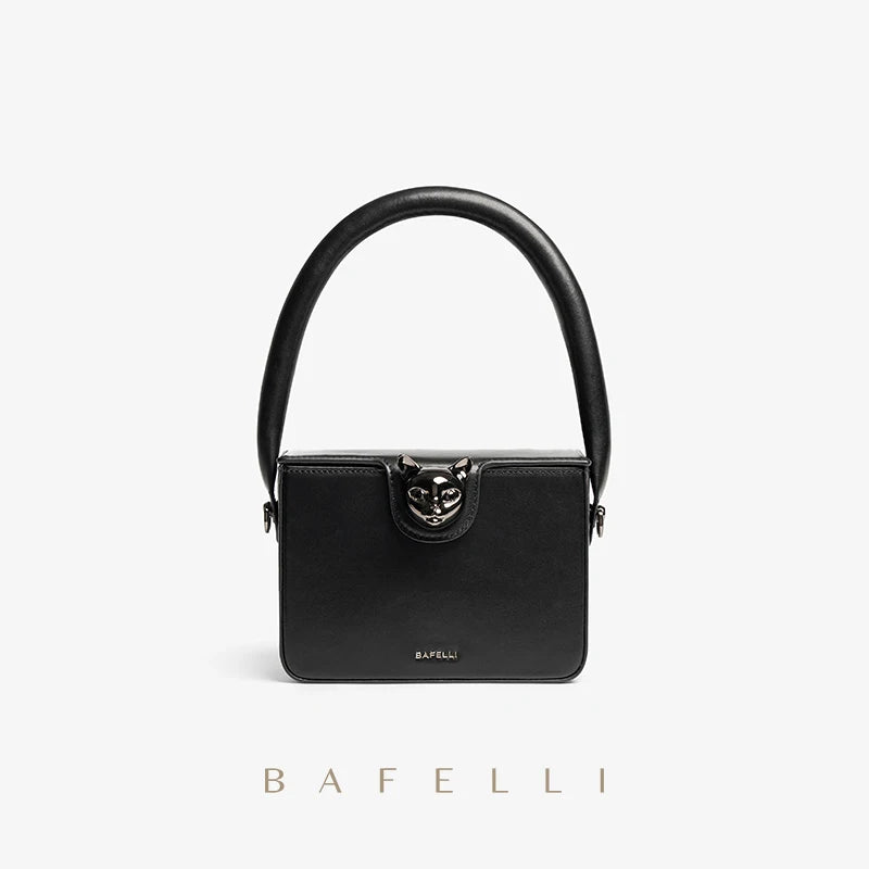 Sac à Main Femme BAFELLI Cuir Véritable Box Bag Motif Chat Luxe 3 Coloris – CLEVI Paris