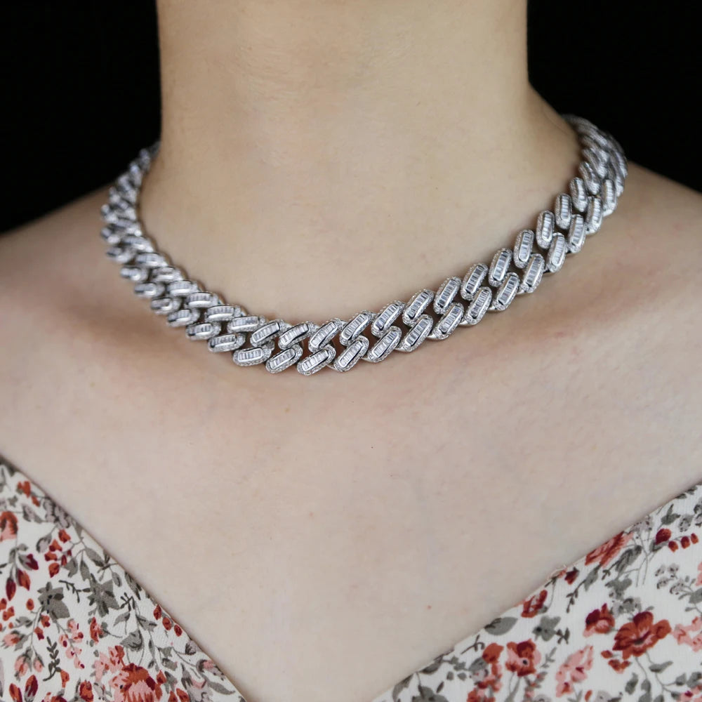 Collier Cuban Link 14mm Iced Out Zircone 5A – Hip Hop Mixte Or & Platine