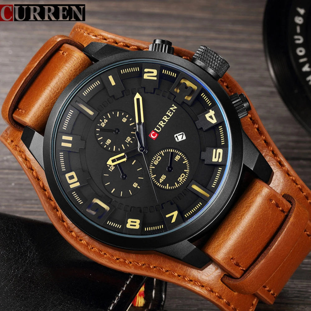 CURREN Montre Quartz Homme Style Chronographe Cuir Date Jour 45mm Mouvement Japonais – CLEVI Paris