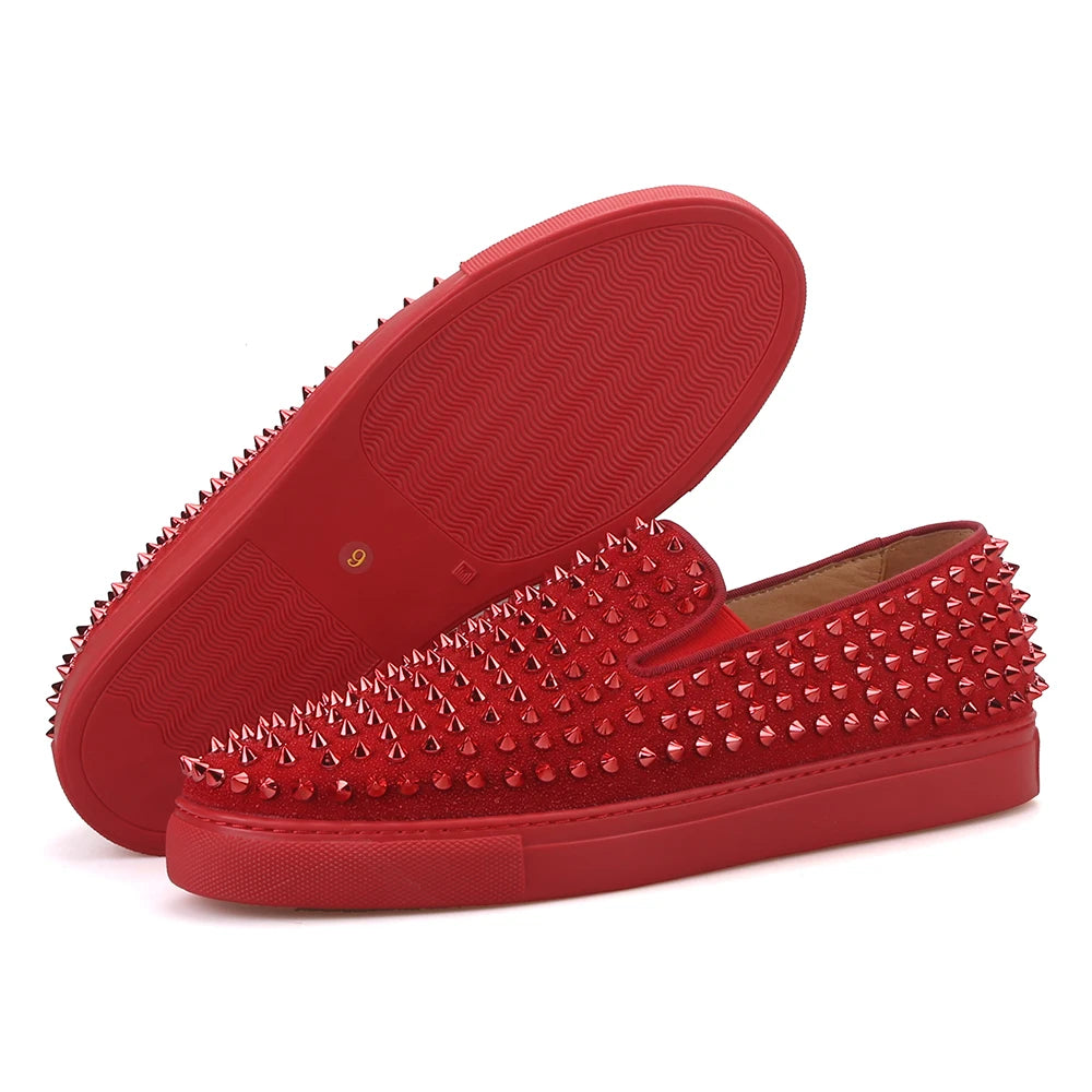 Mocassins Cuir Suède Spikes Homme Noir & Rouge – Tailles US 4-13 – CLEVI Paris