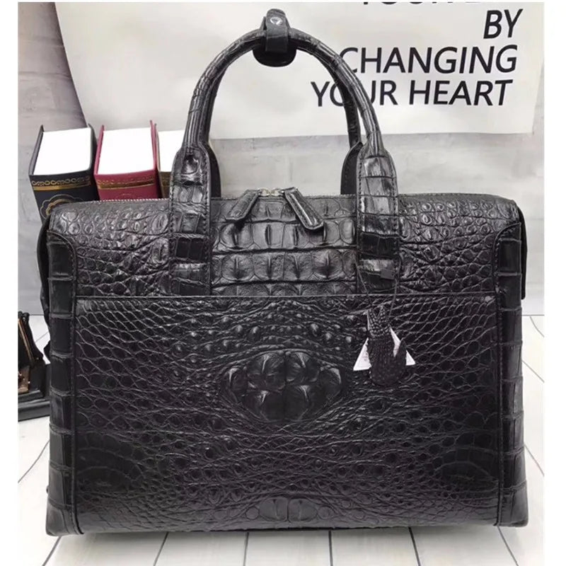 Mallette Cuir Crocodile Homme Laptop 14" Noir Marron – CLEVI Paris