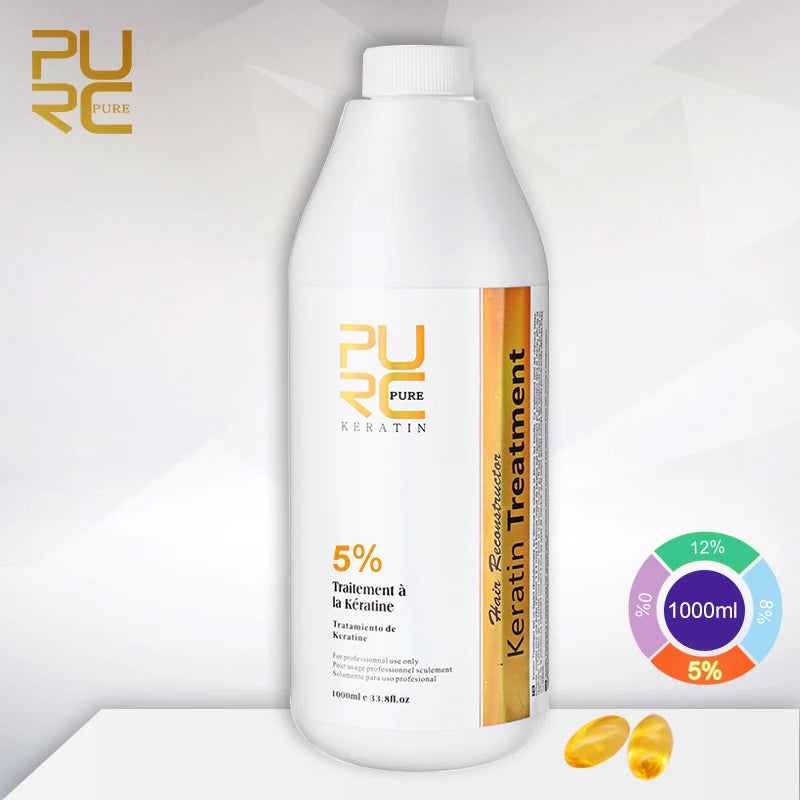 Traitement Kératine PURC 1000ml – Lissage Brésilien Professionnel, Cheveux Bouclés & Frisant