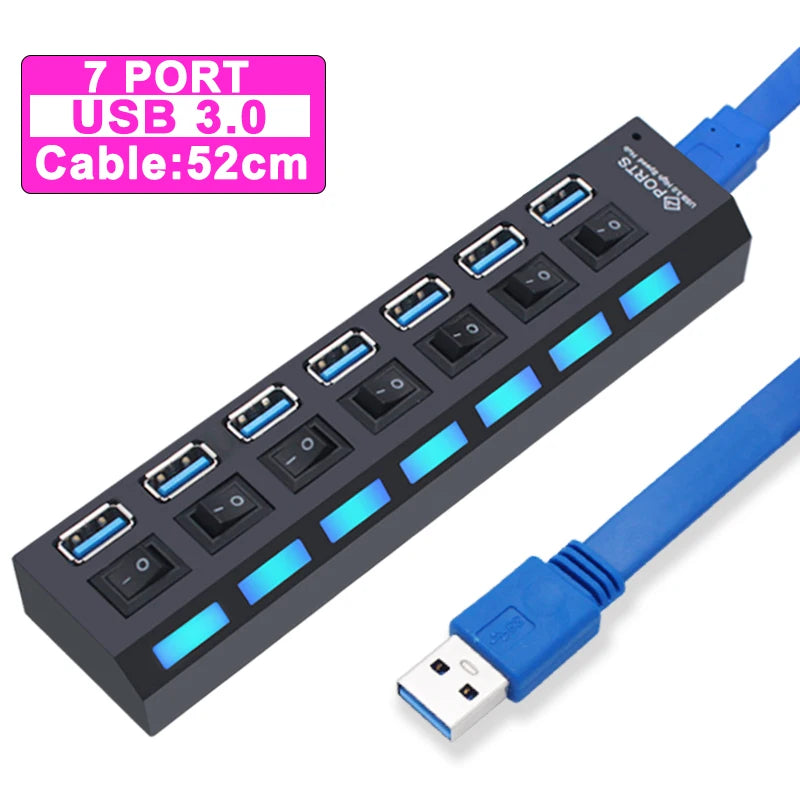 Hub USB 2.0 3.0 avec Interrupteurs 4 ou 7 Ports Prise EU US PC Mac – CLEVI Paris