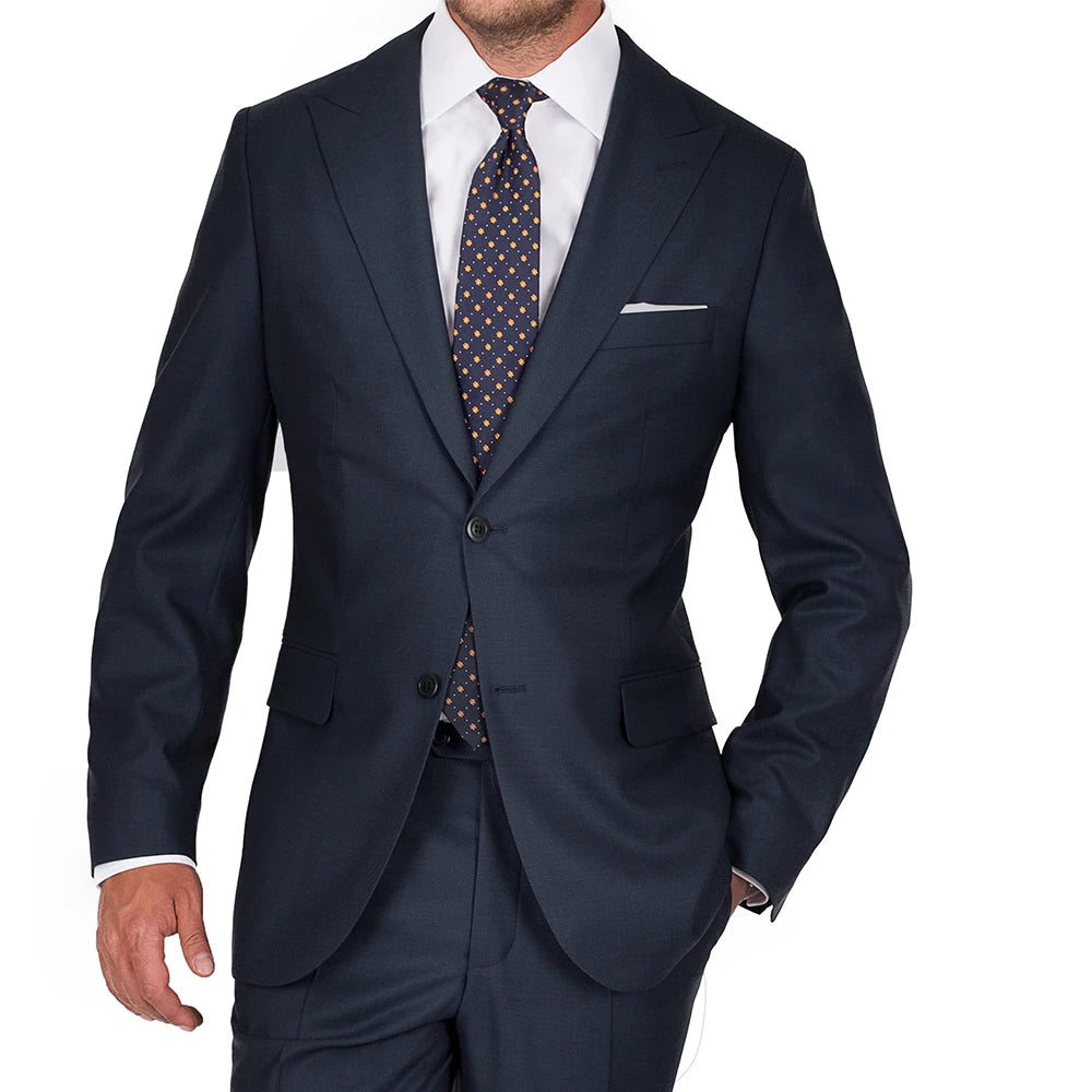 Costume Homme Sur-Mesure 100% Laine Super 120 Bleu Marine Nailhead Business Mariage – CLEVI Paris