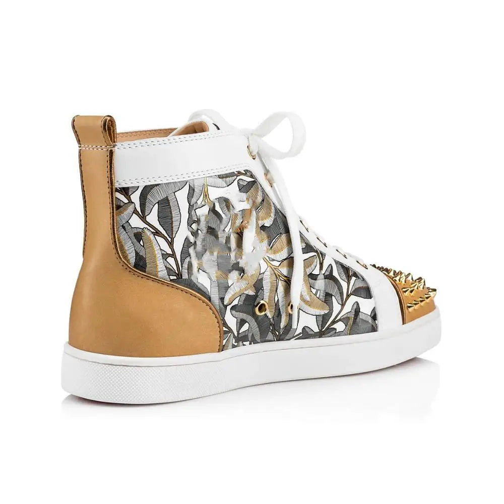 Sneakers Montantes Homme Cuir Imprimé Feuilles Rivets Street Style – Pointures 37-47 – CLEVI Paris