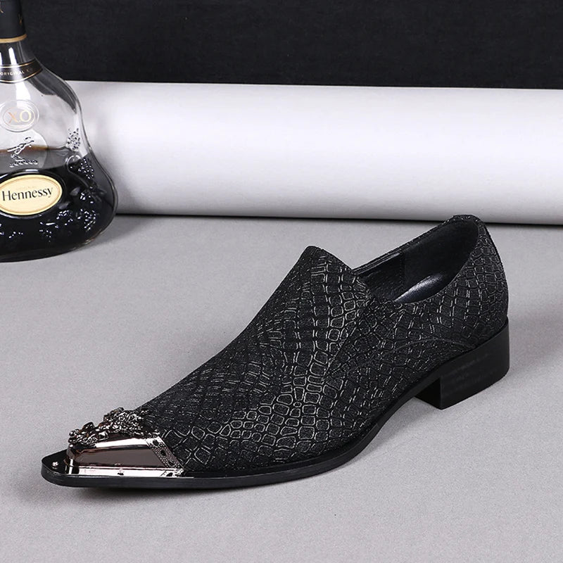 Oxford Homme Slip-On Toile Rayée Bout Pointu Embout Métal Respirant | Bureau & Soirée EU 36-49