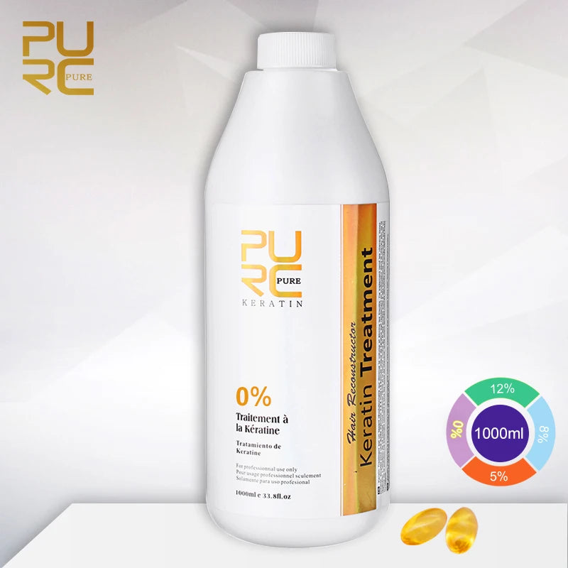 Traitement Kératine PURC 1000ml – Lissage Brésilien Professionnel, Cheveux Bouclés & Frisant