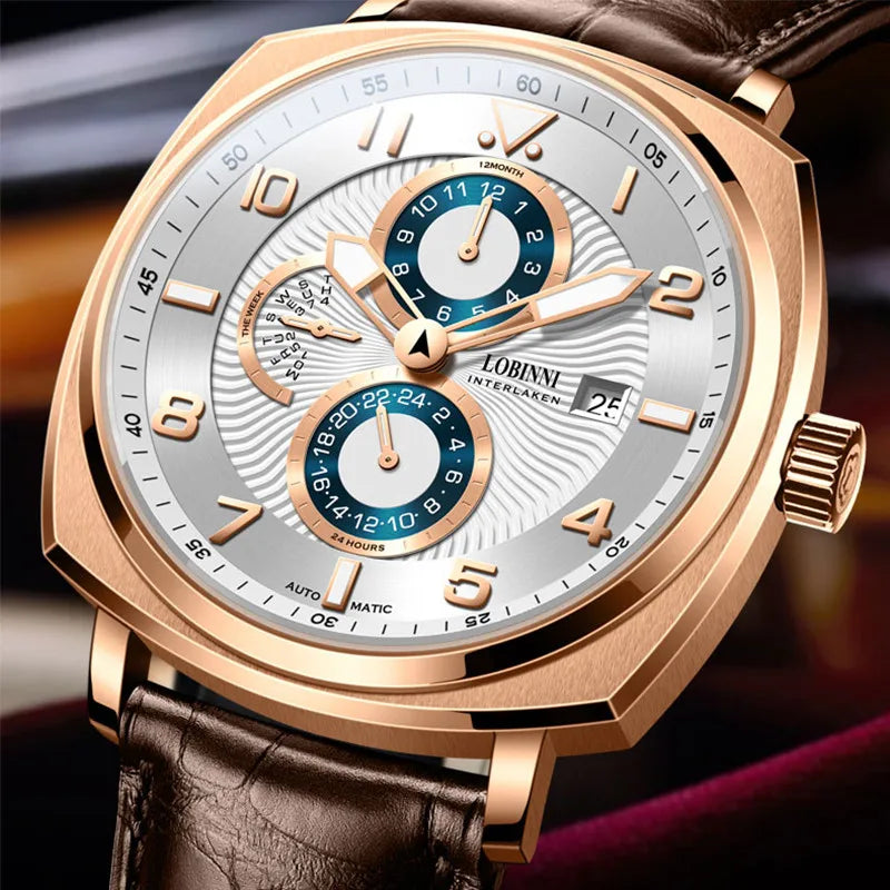Montre Automatique Homme LOBINNI L16053 – Mouvement Seagull Verre Saphir Étanche 5 Bars