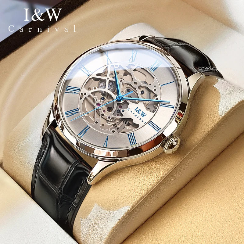 Montre CARNIVAL 8522 – Automatique Squelette, Verre Saphir, Acier Inoxydable, Chiffres Romains, Étanche 3 ATM – CLEVI Paris